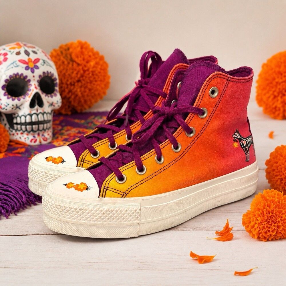 Converse Chuck Taylor All Star Lift High Dia De Muertos A05665C Women 8 Platform